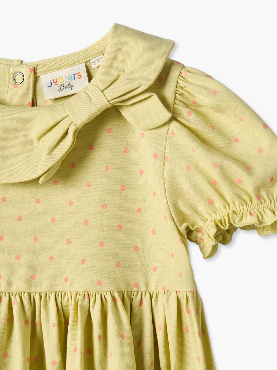 Peter Pan Short Sleeves Knee Length A-line Dress with Polka Dot Print