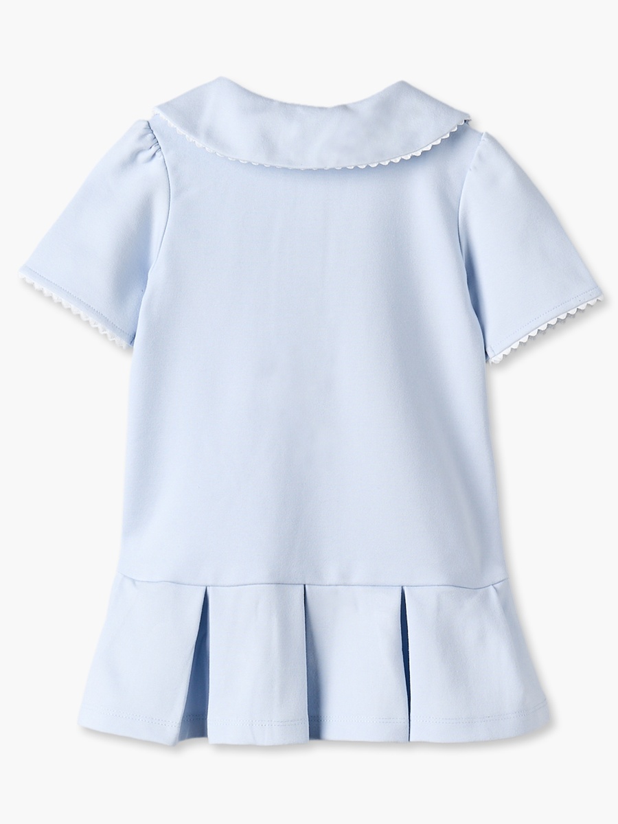 Peter Pan Collar Short Sleeves Drop Waist Dress with Lace Trim