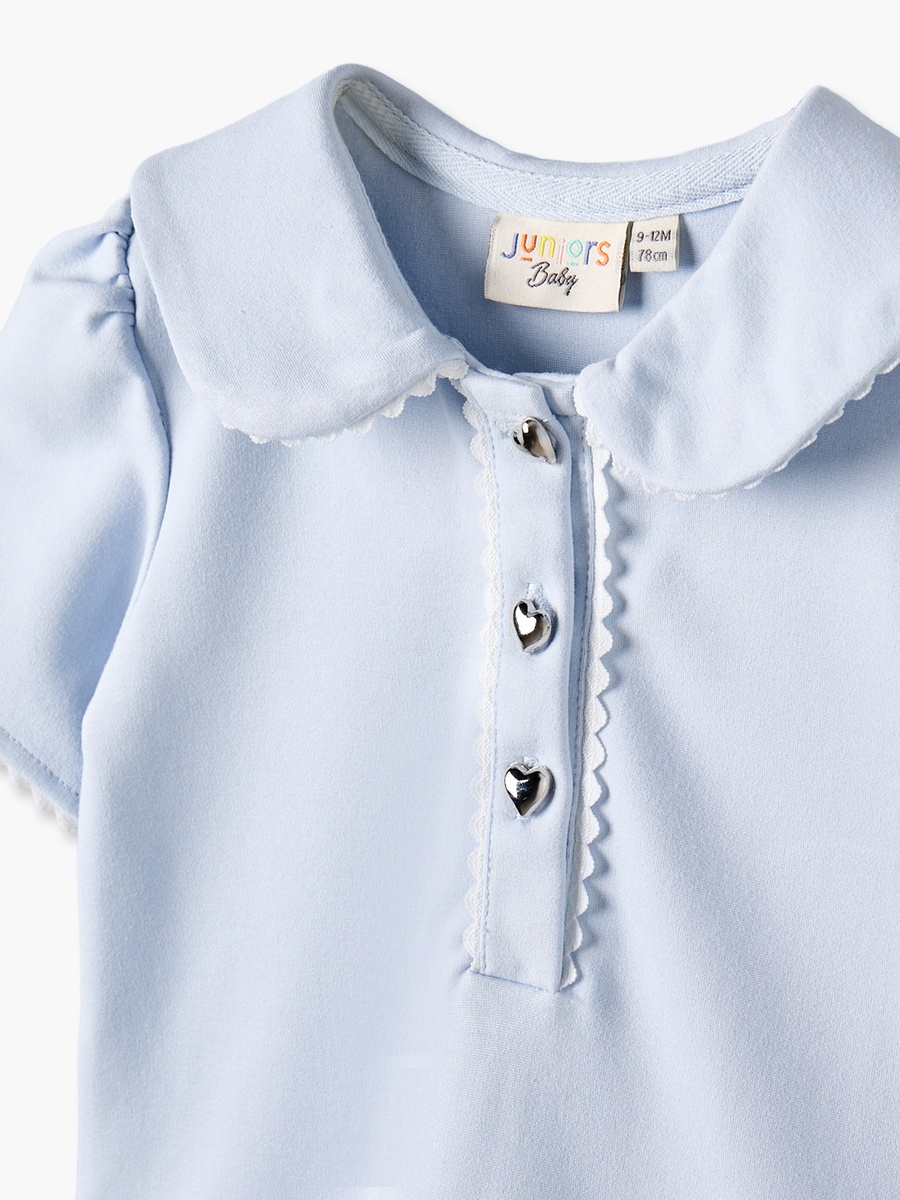 Peter Pan Collar Short Sleeves Drop Waist Dress with Lace Trim