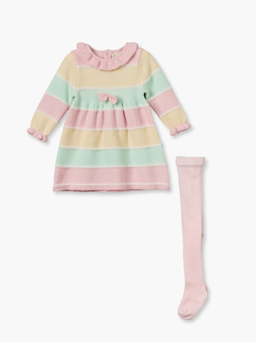 Collared Long Sleeves Knee Length A-line Dress with Tights