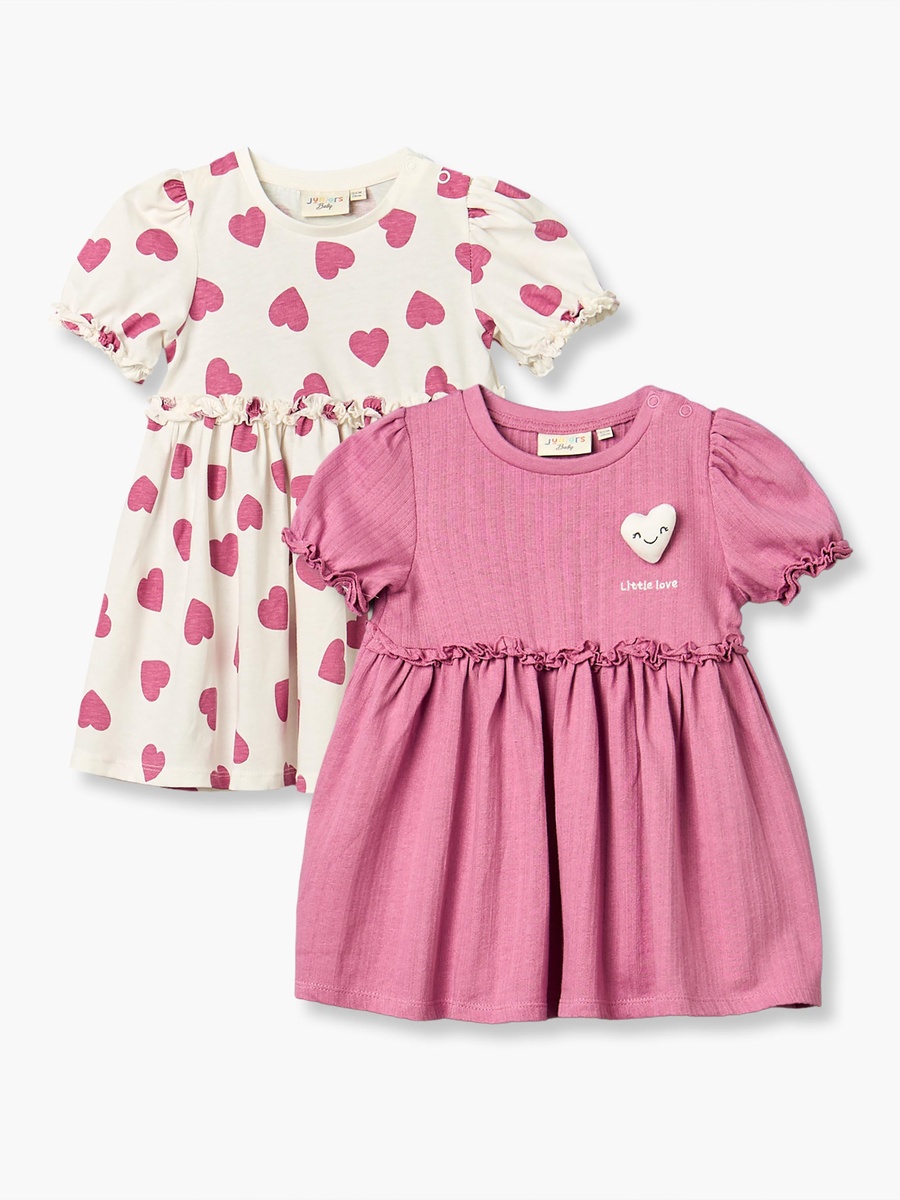 Pack of 2 Round Neck Short Sleeves Knee Length Dress with Ruffled Detail
