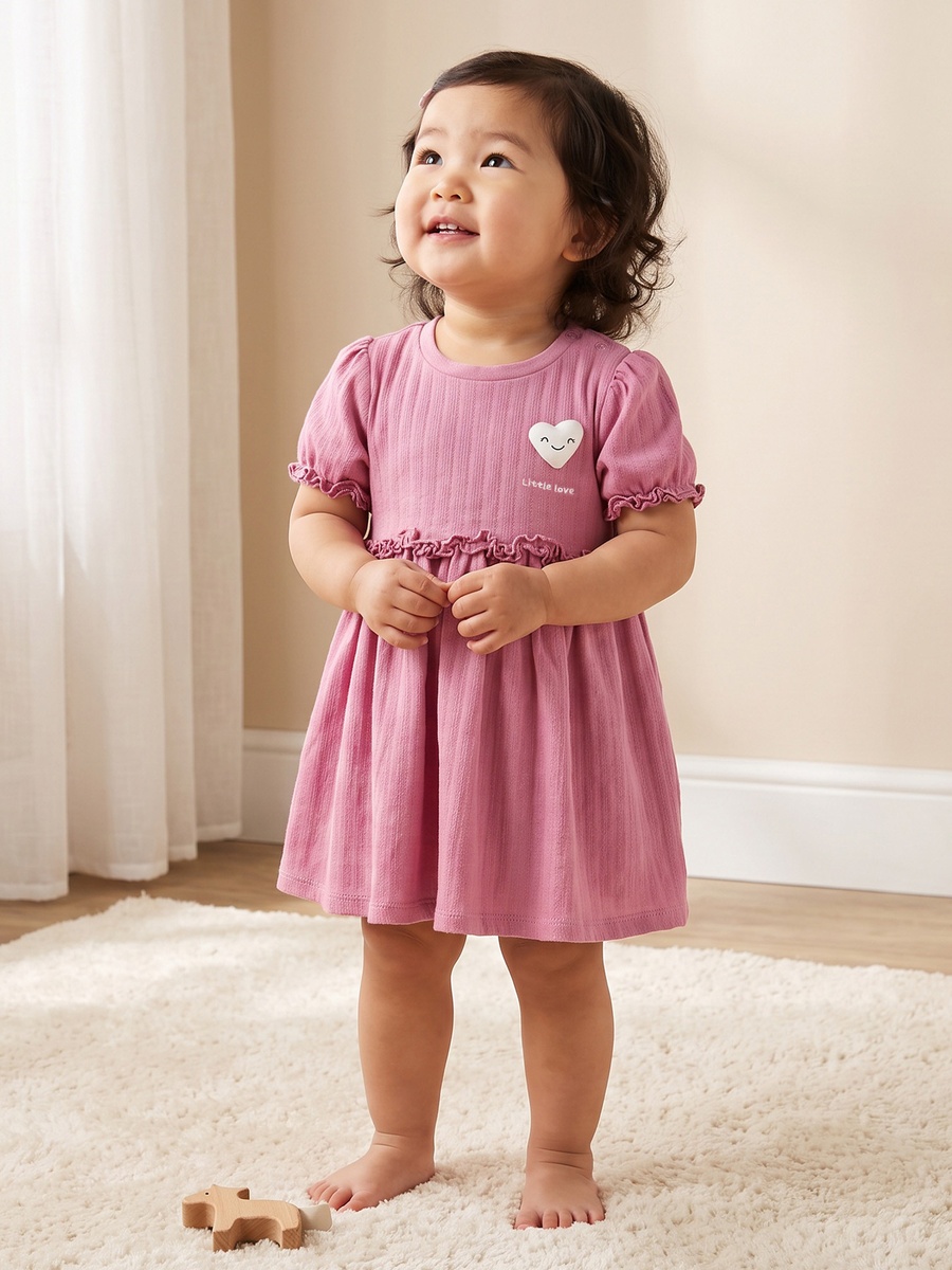 Pack of 2 Round Neck Short Sleeves Knee Length Dress with Ruffled Detail