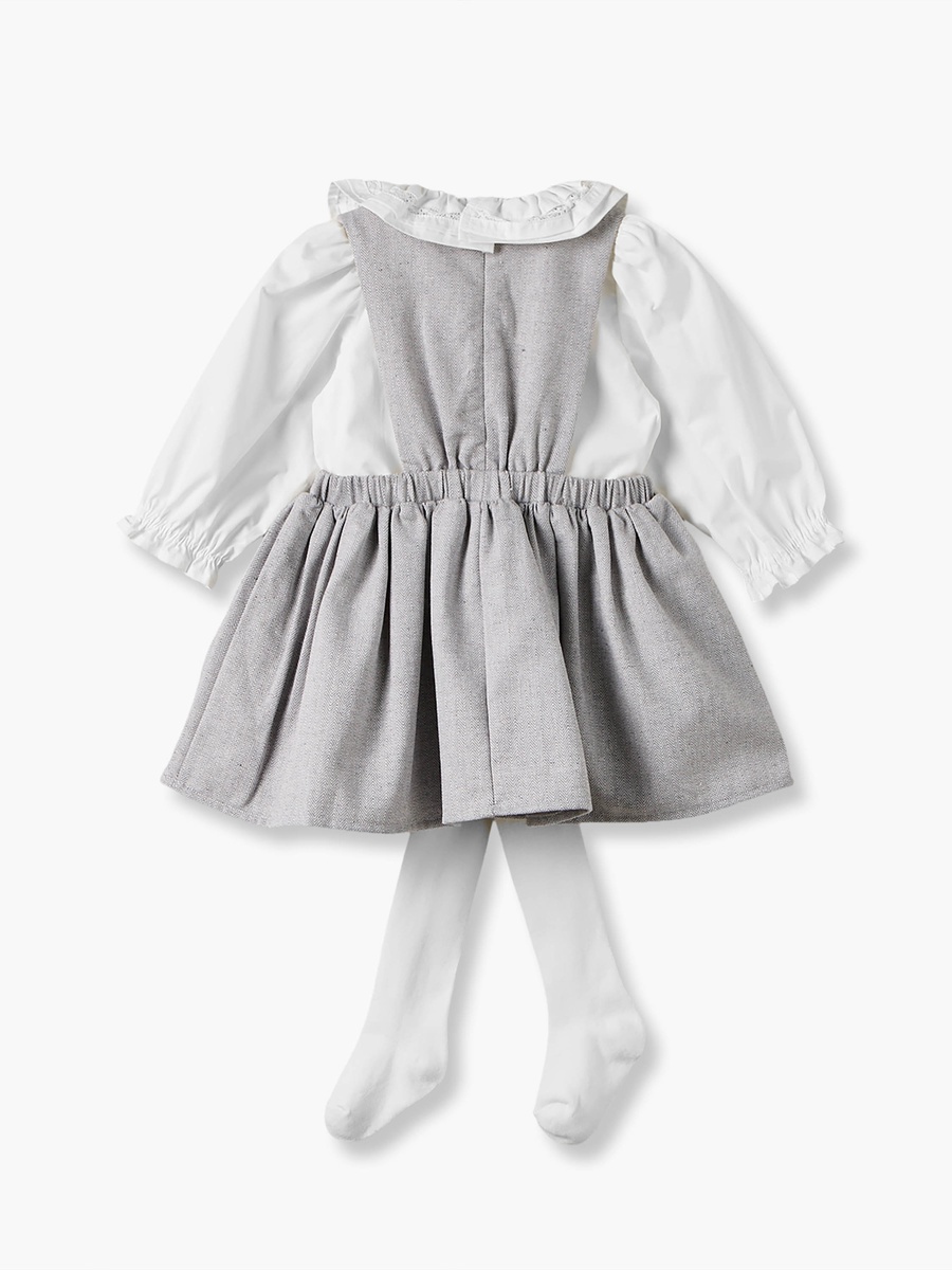 Collared Long Sleeves Top and Pinafore Set with Tights