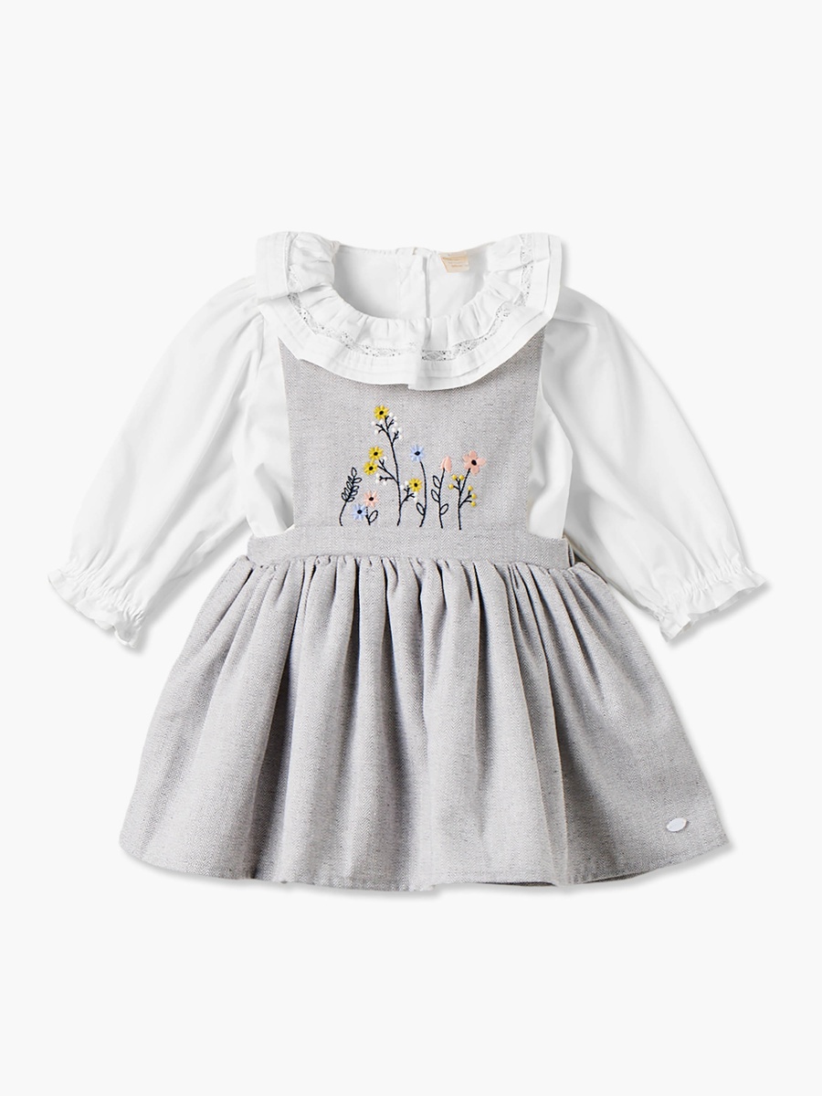 Collared Long Sleeves Top and Pinafore Set with Tights
