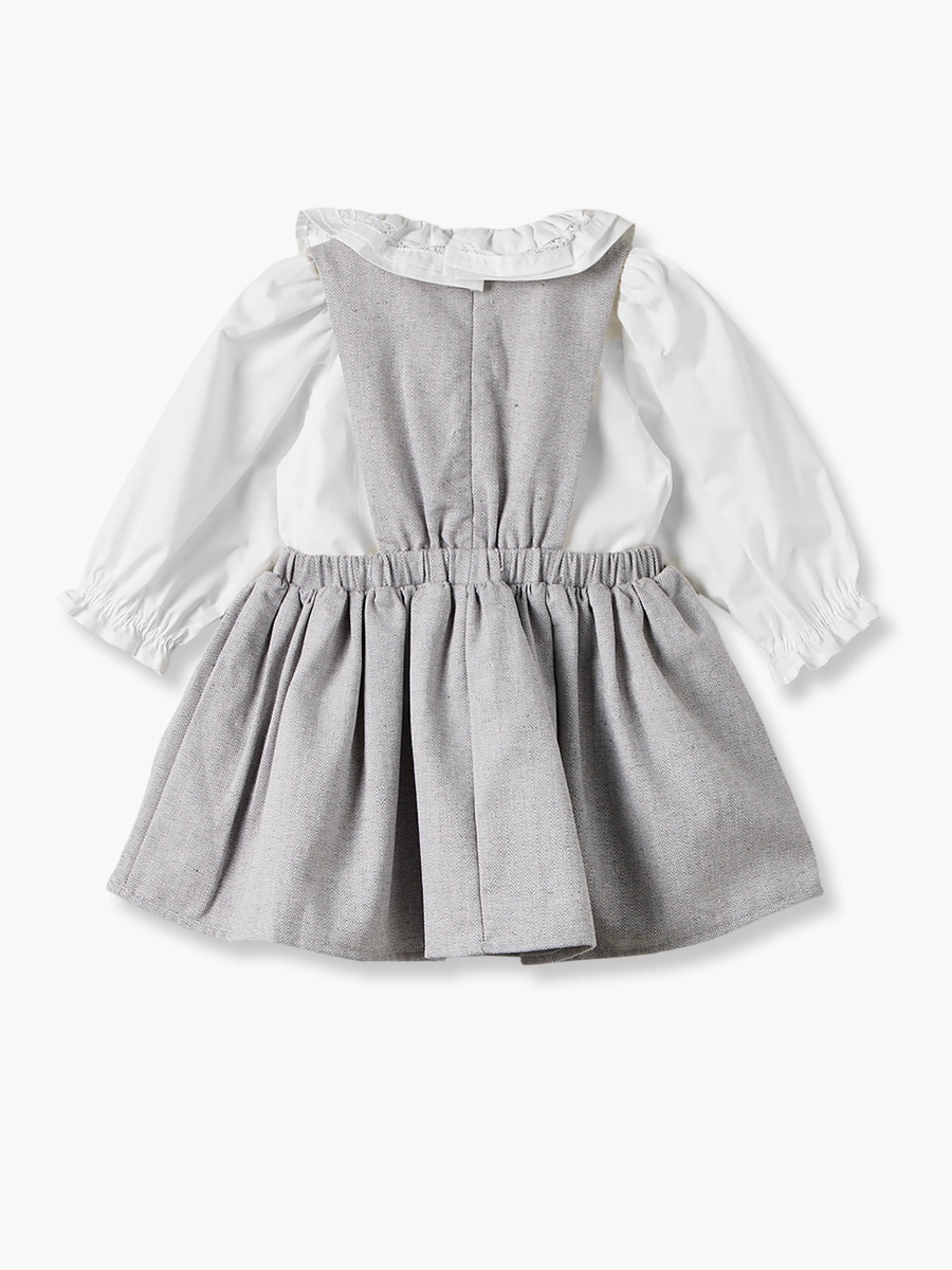 Collared Long Sleeves Top and Pinafore Set with Tights