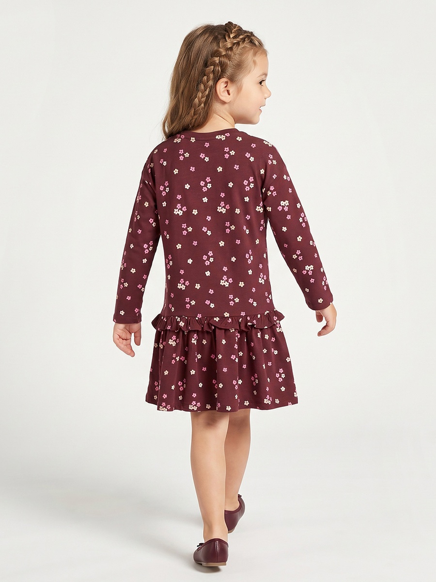Round Neck Long Sleeves Knee Length Dress with Floral Print
