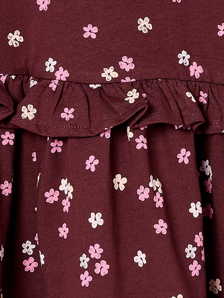 Round Neck Long Sleeves Knee Length Dress with Floral Print