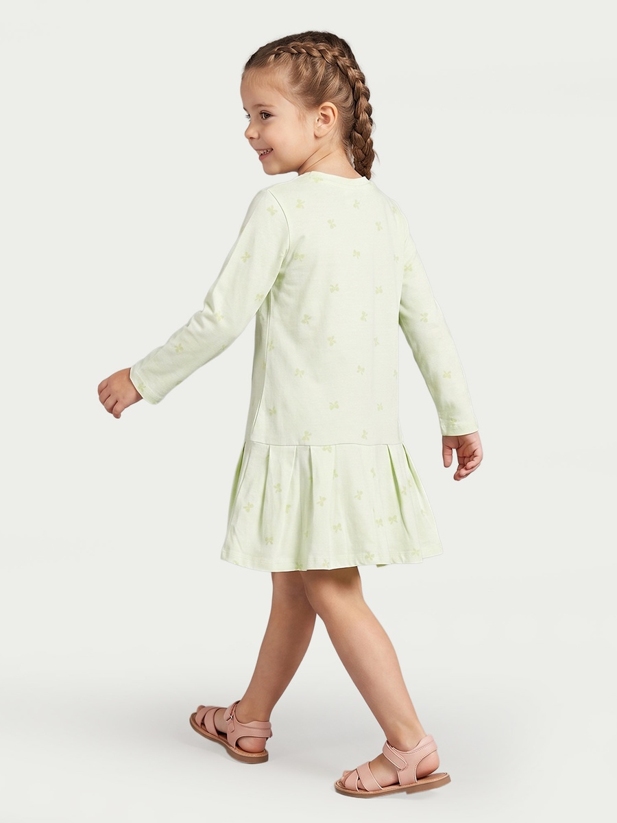 Round Neck Long Sleeves Knee Length Dress with Marie Print