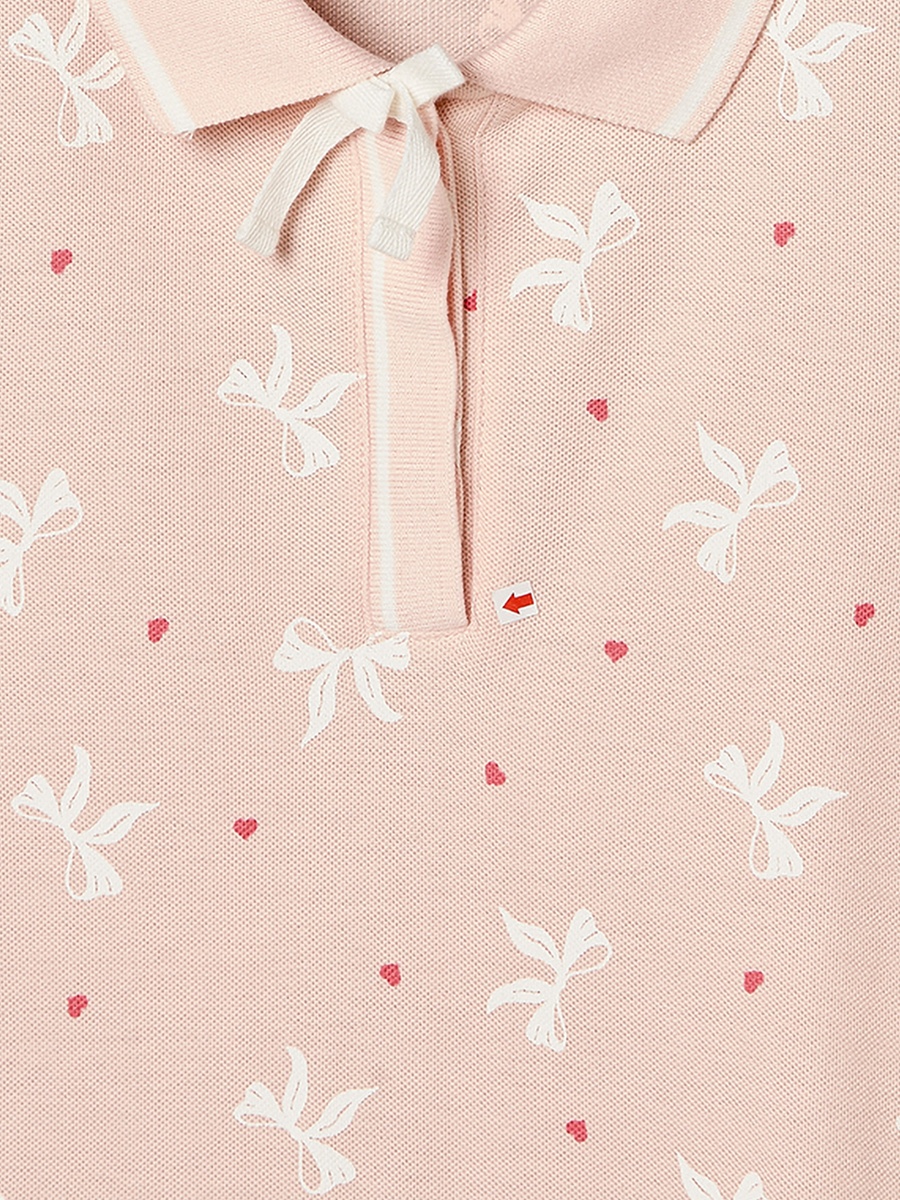 Collared Short Sleeves Knee Length Polo Dress with Bow Print