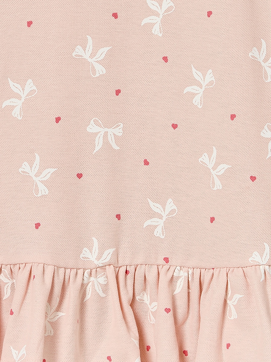 Collared Short Sleeves Knee Length Polo Dress with Bow Print