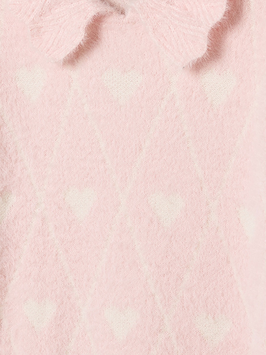 Peter Pan Collar Long Sleeves Knee Length Dress and Tights with Heart Print