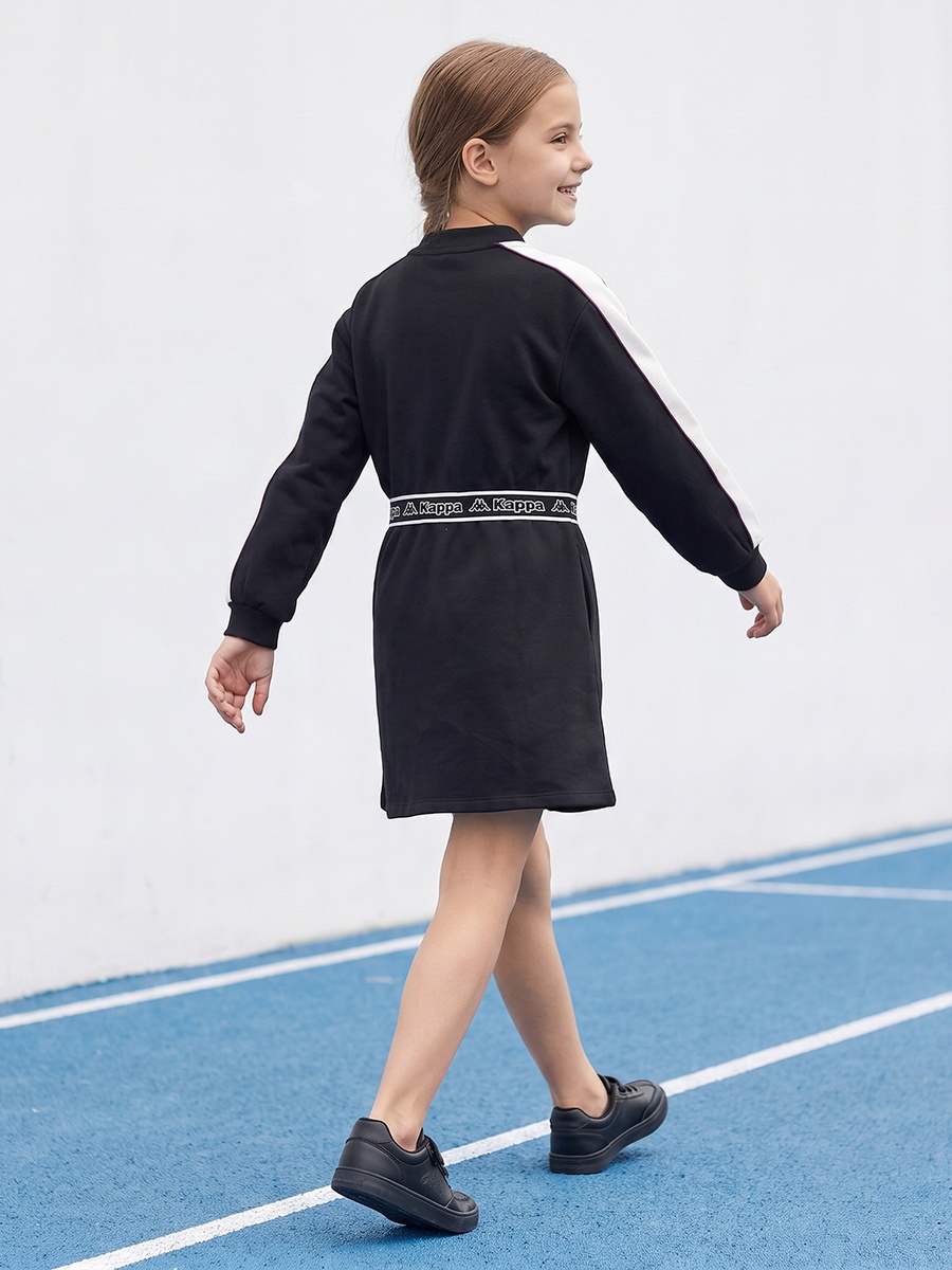 High Neck Long Sleeves Knee Length A-line Dress with Logo Print