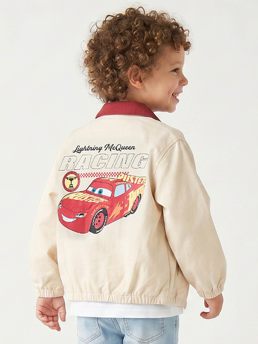Lightning McQueen Print Bomber Jacket with Long Sleeves