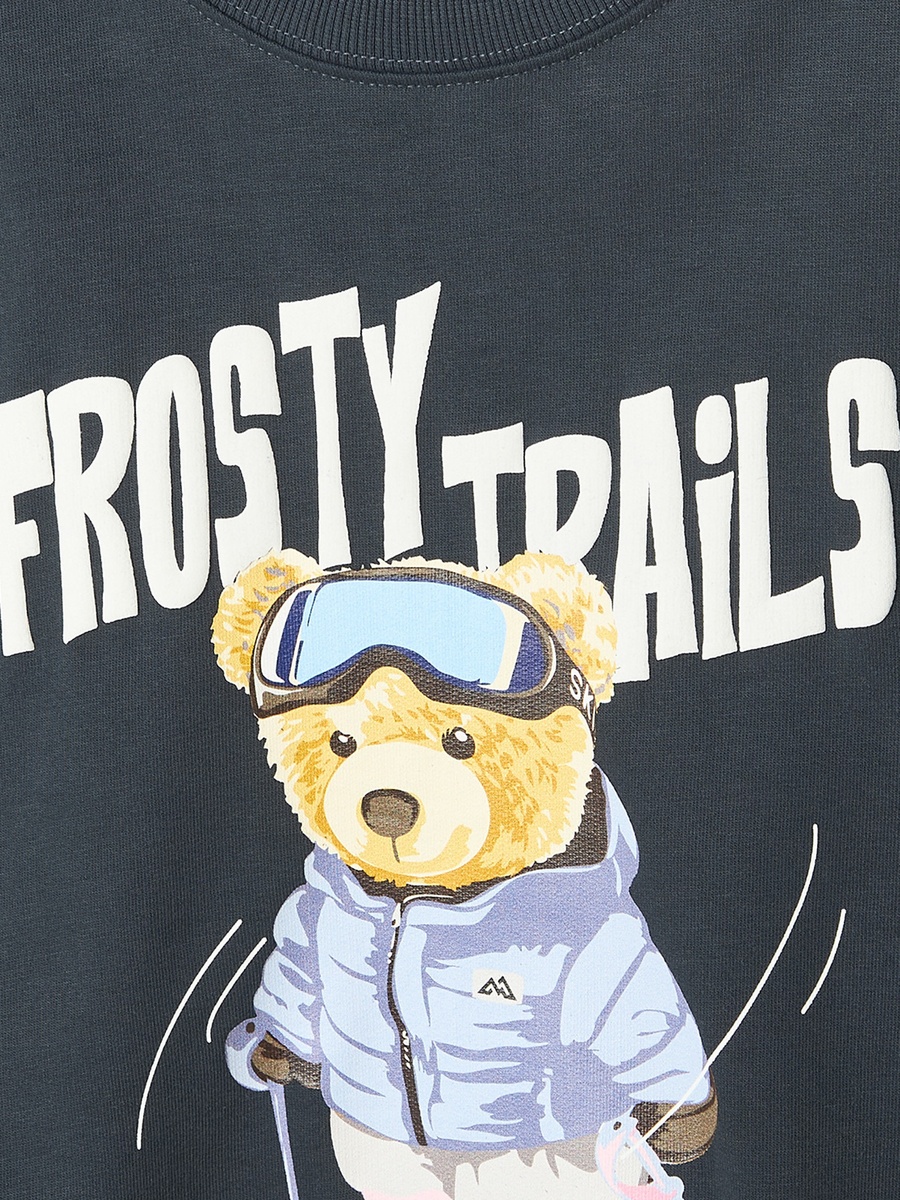 Bear Print Sweatshirt with Long Sleeves