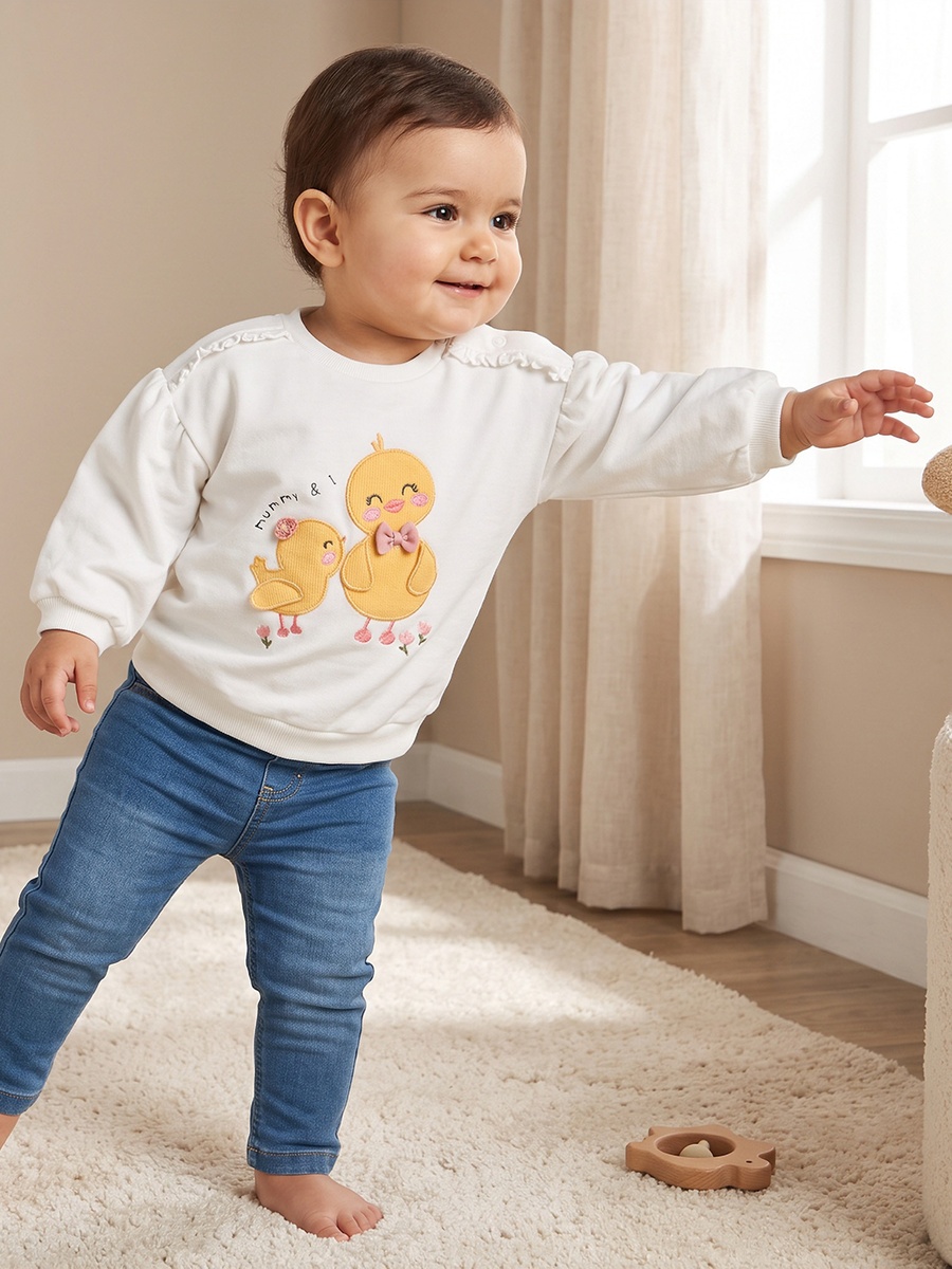 Chick Applique Sweatshirt with Long Sleeves