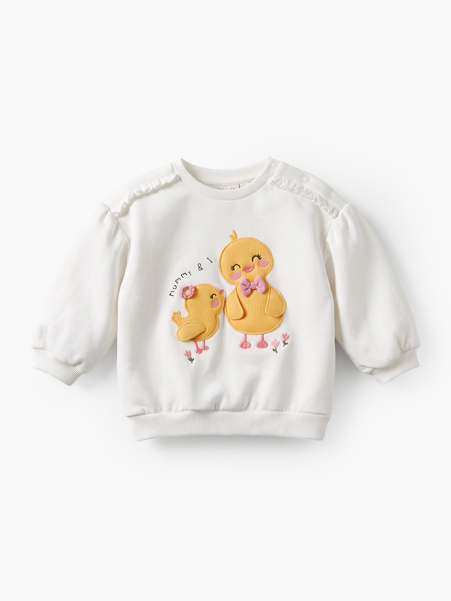 Chick Applique Sweatshirt with Long Sleeves
