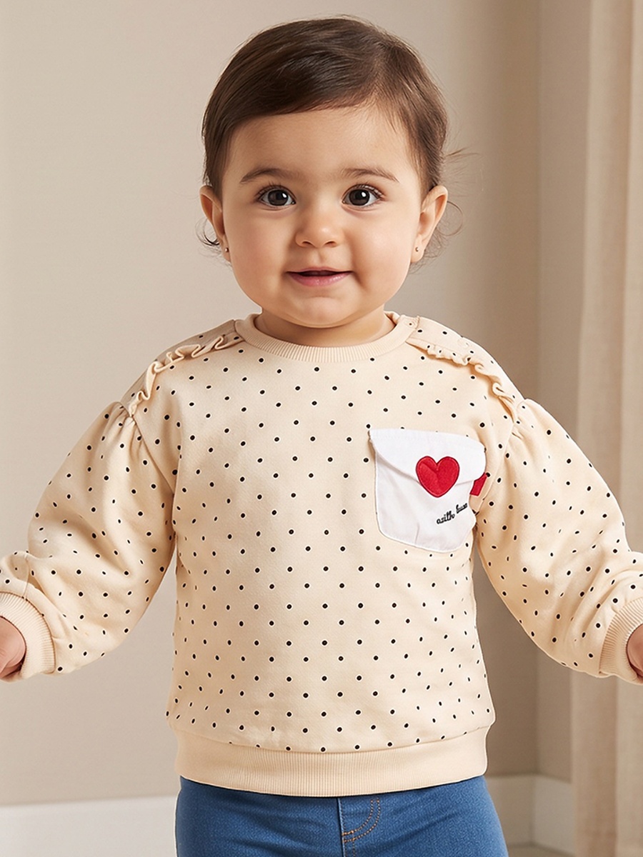 Polka Dot Sweatshirt with Heart Detail