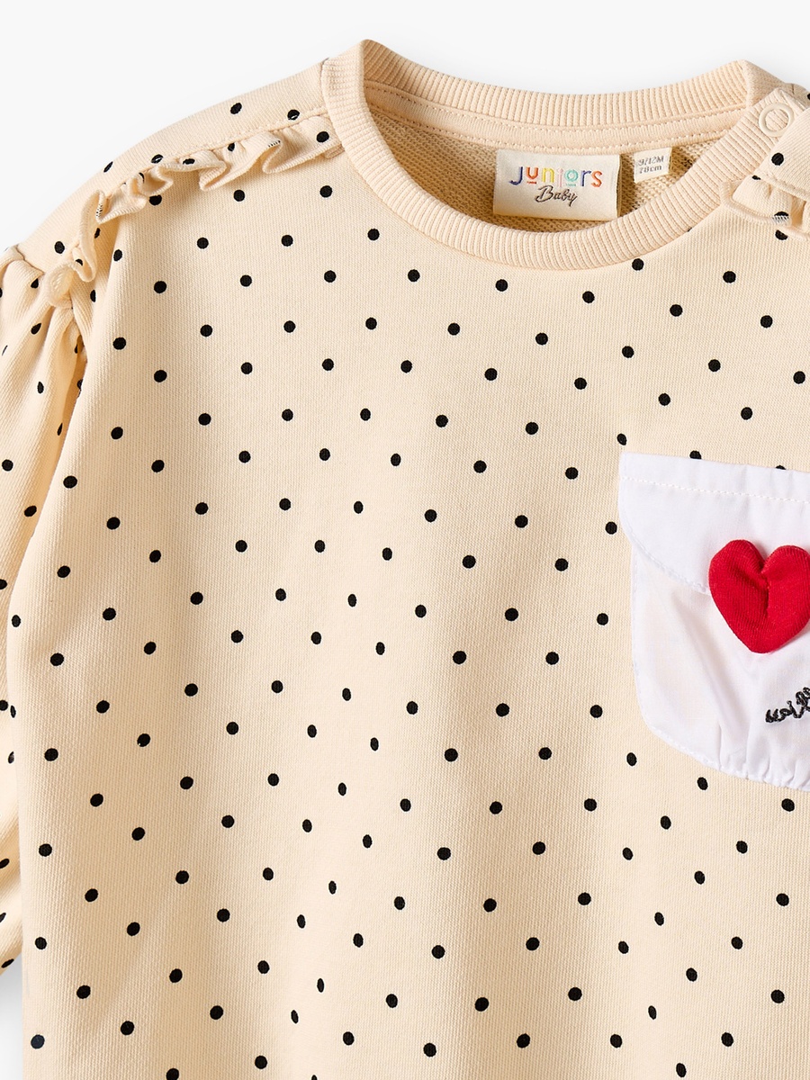 Polka Dot Sweatshirt with Heart Detail
