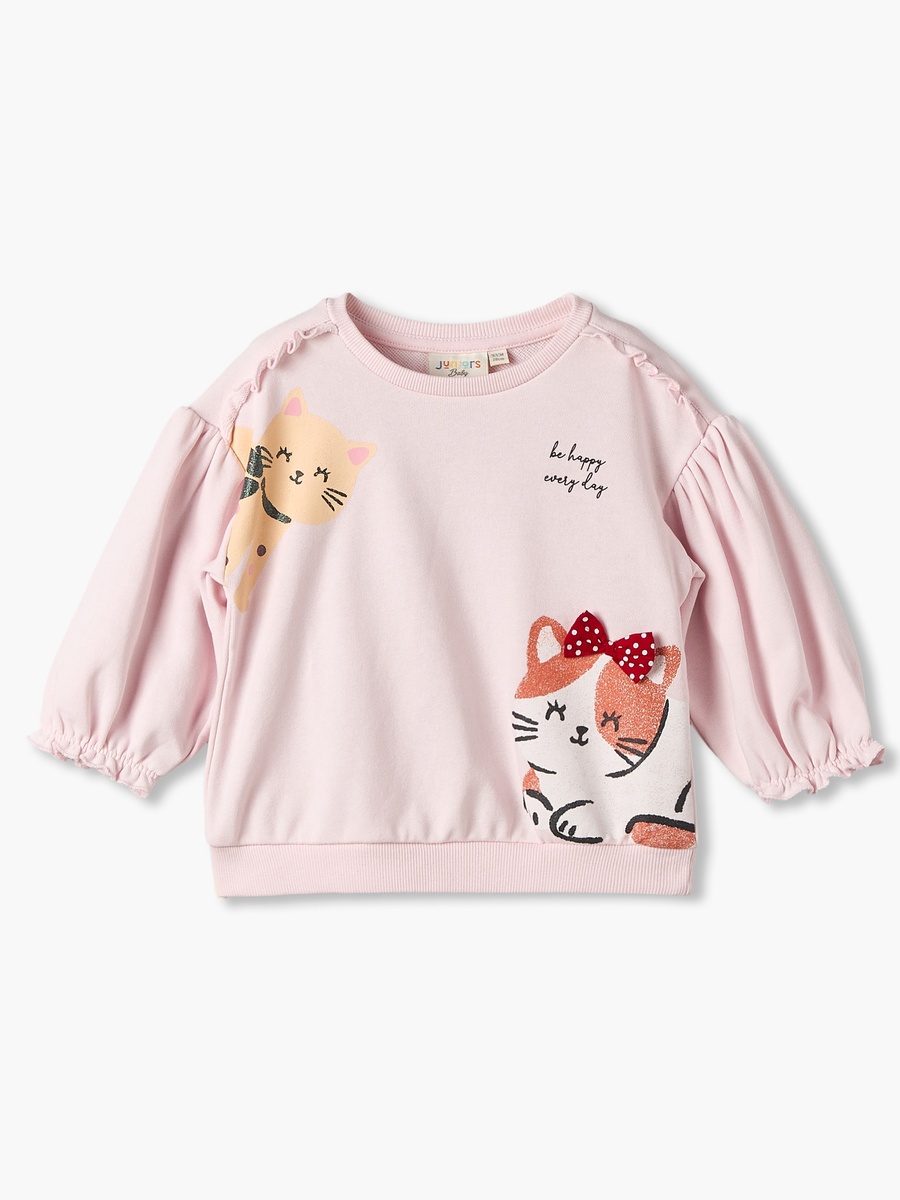 Cat Print Sweatshirt with Long Sleeves