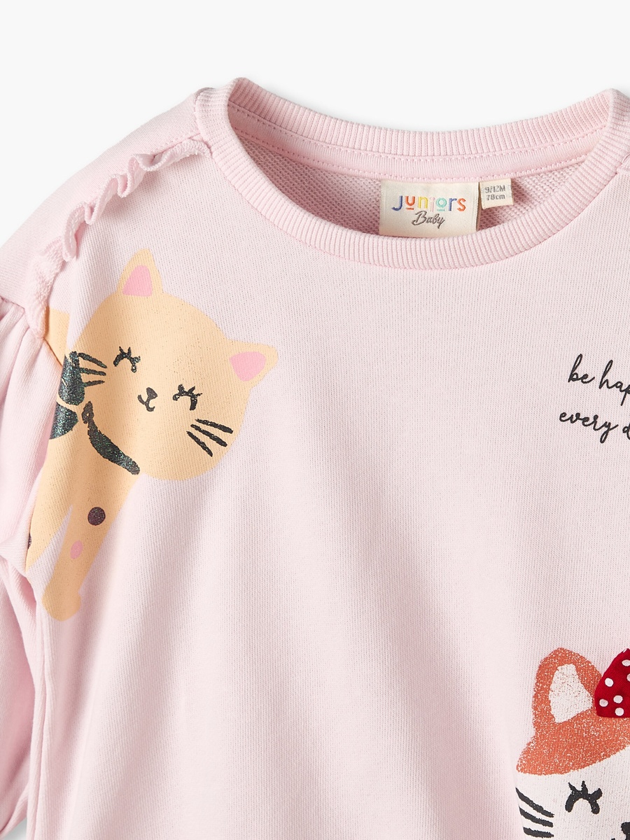 Cat Print Sweatshirt with Long Sleeves