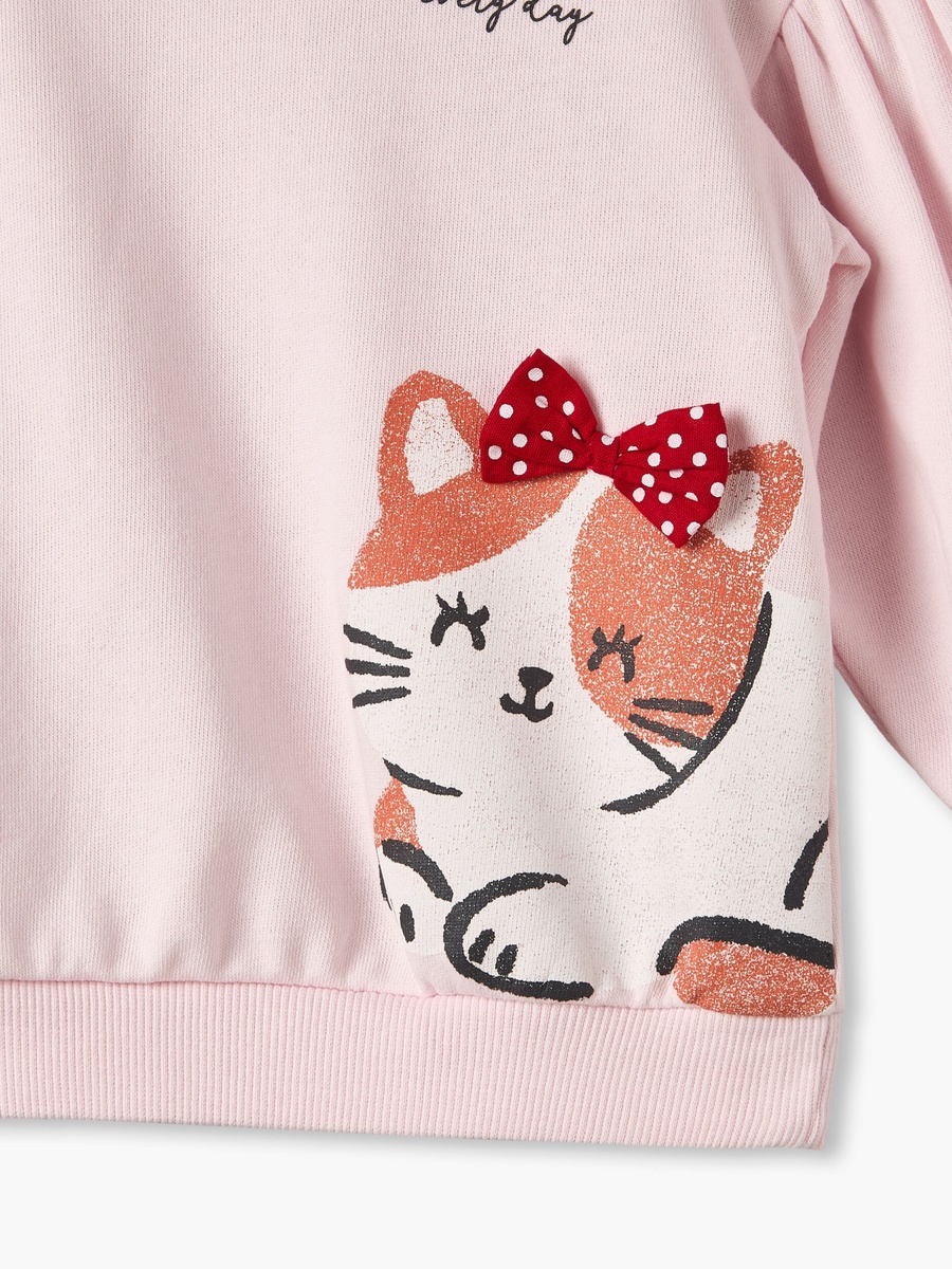 Cat Print Sweatshirt with Long Sleeves