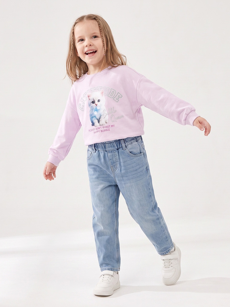 Cat Print Sweatshirt with Long Sleeves