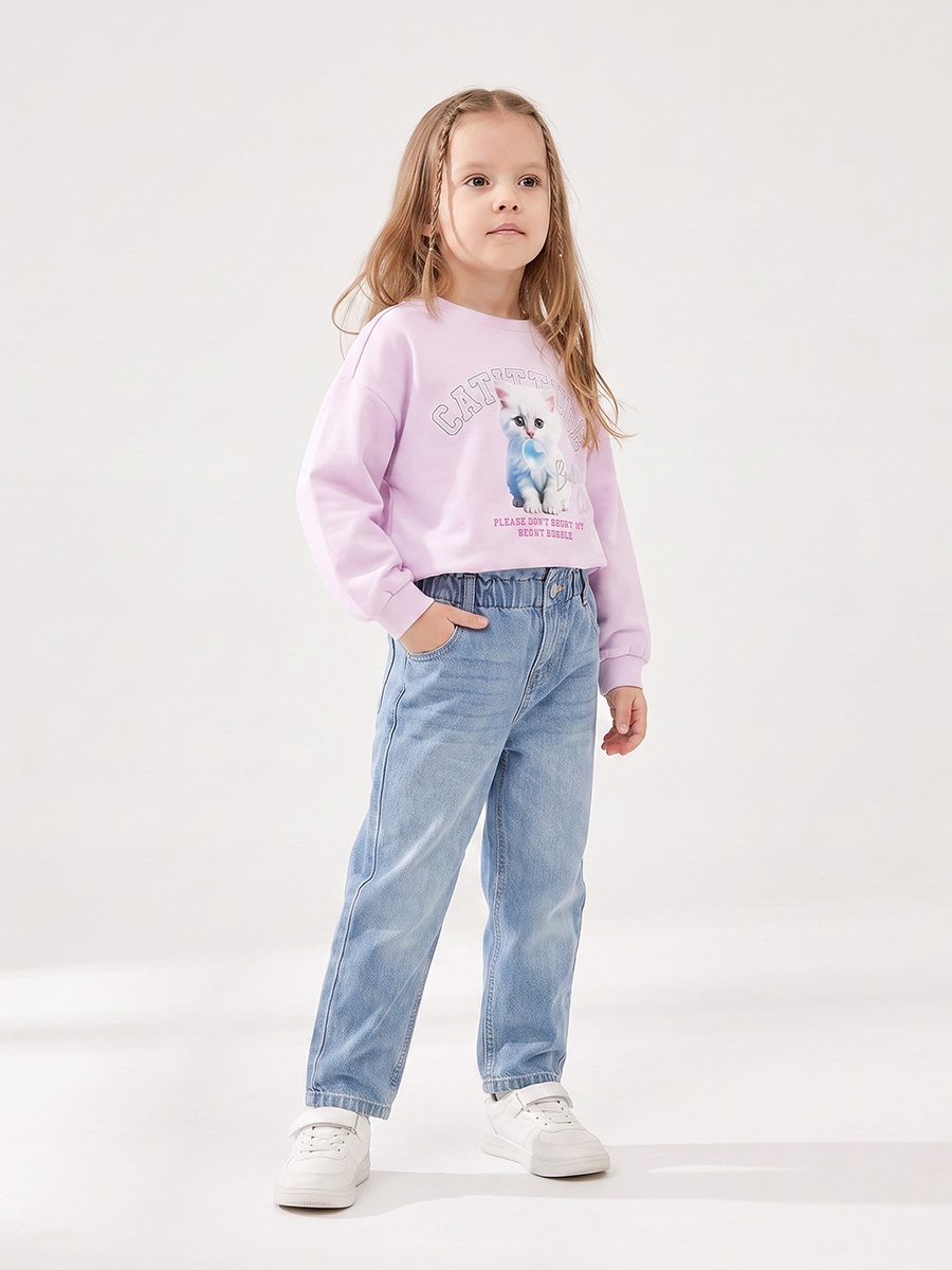 Cat Print Sweatshirt with Long Sleeves