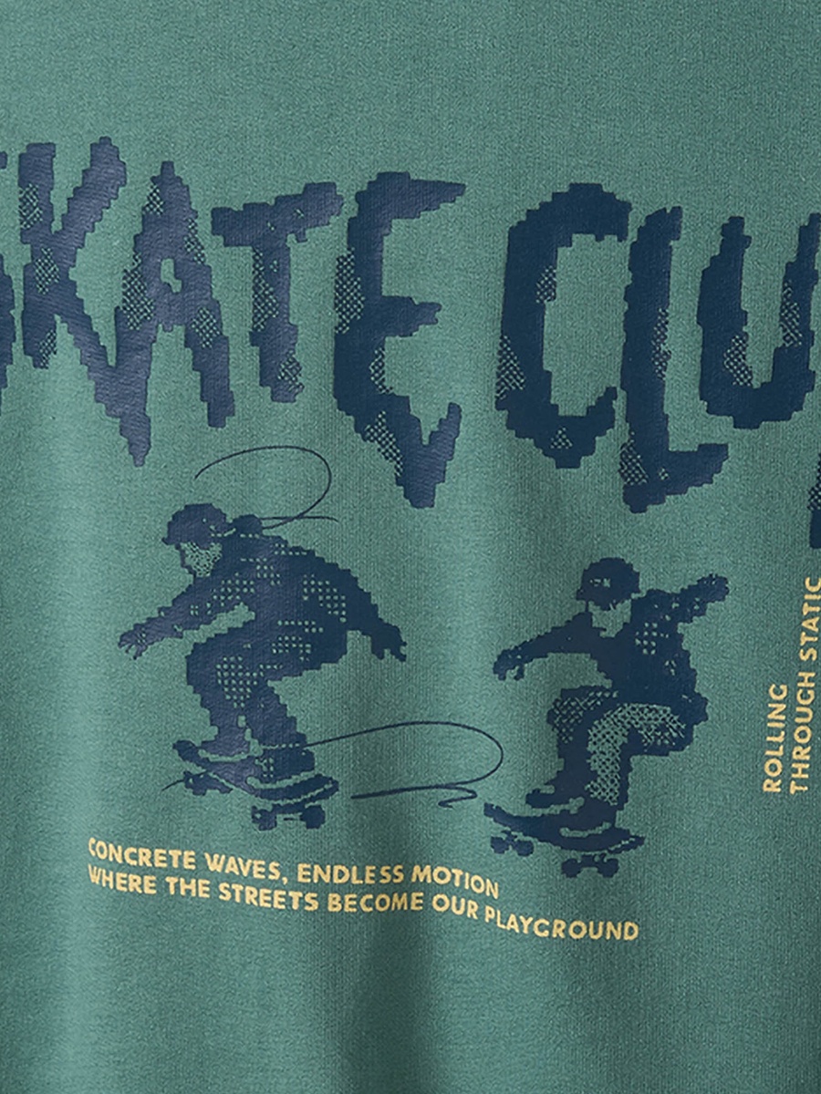 Crew Neck Sweatshirt with Skateboard Print
