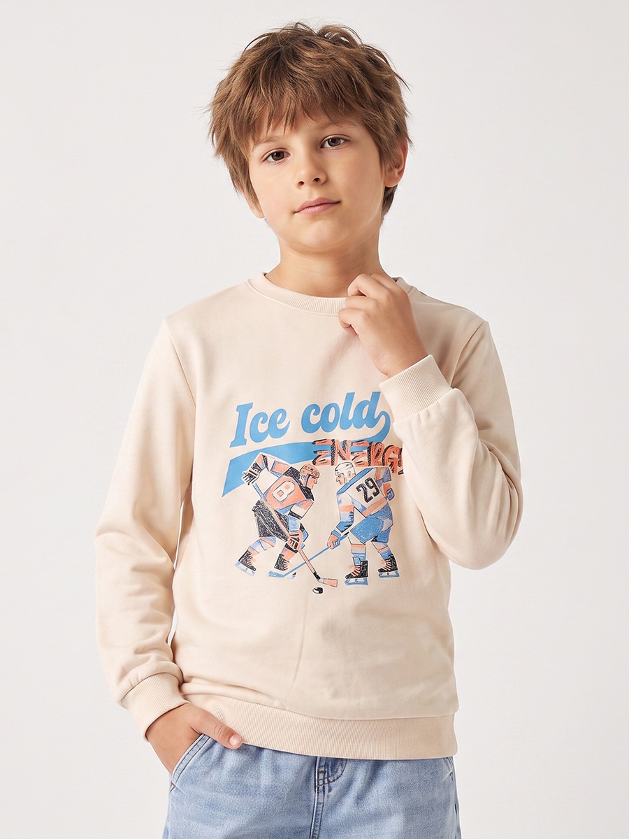 Crew Neck Sweatshirt with Ice Hockey Print