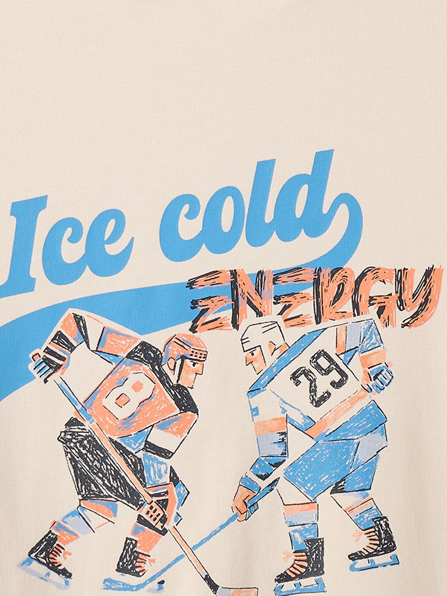 Crew Neck Sweatshirt with Ice Hockey Print