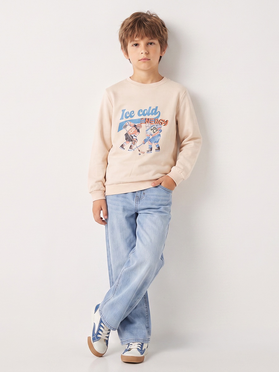 Crew Neck Sweatshirt with Ice Hockey Print