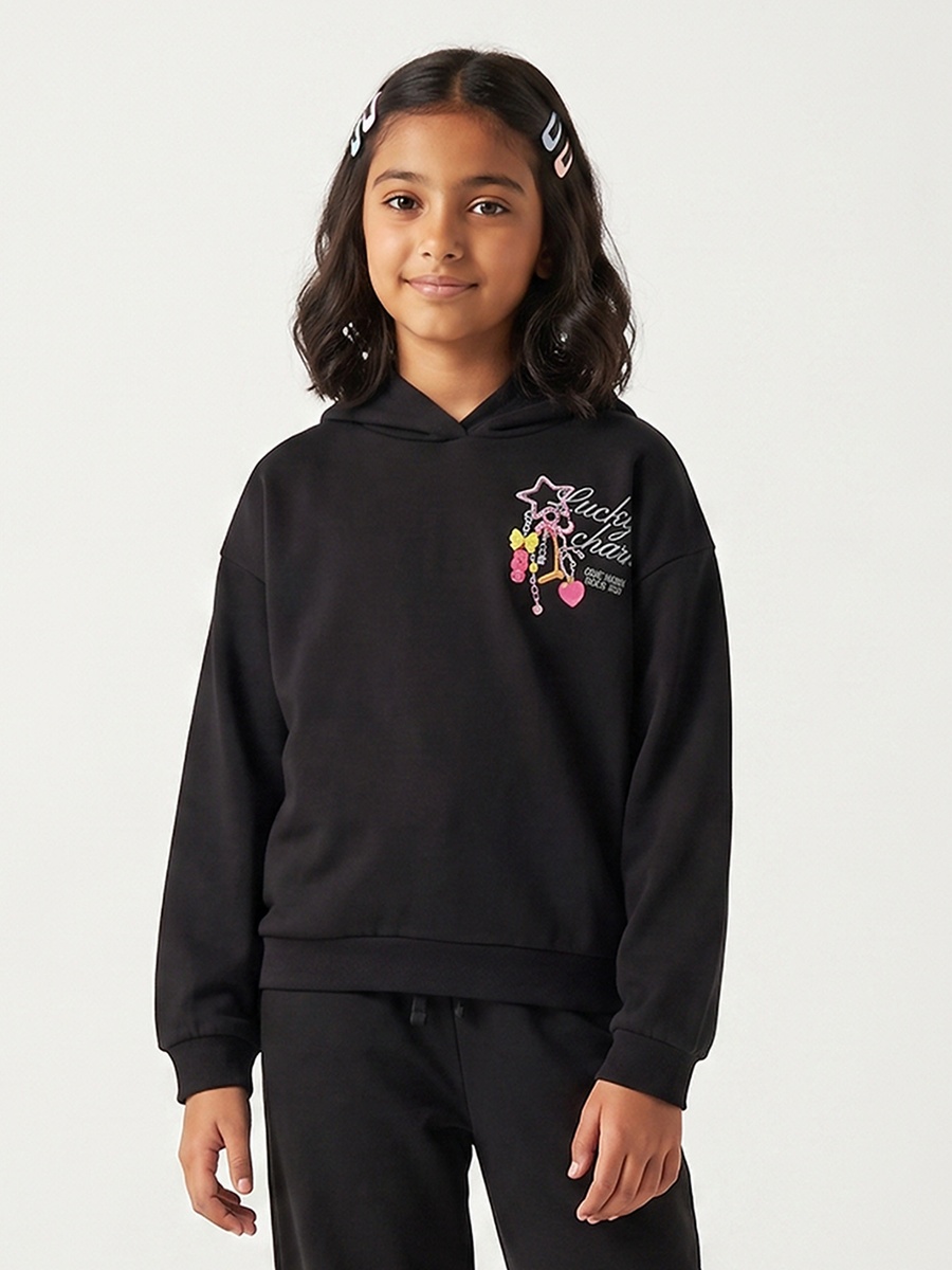 Lucky Charm Print Hooded Sweatshirt with Long Sleeves