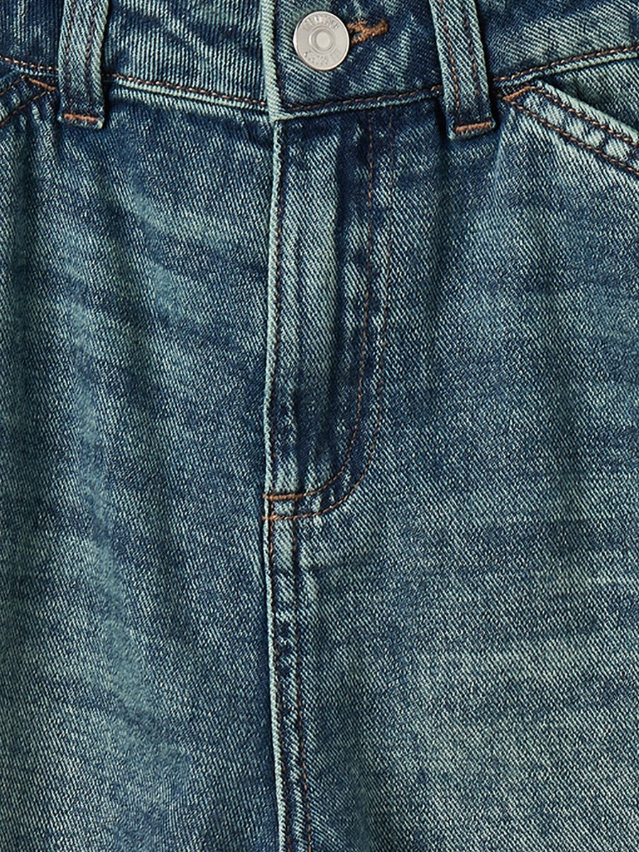 Washed Mid-Rise Loose Fit Jeans with Pocket