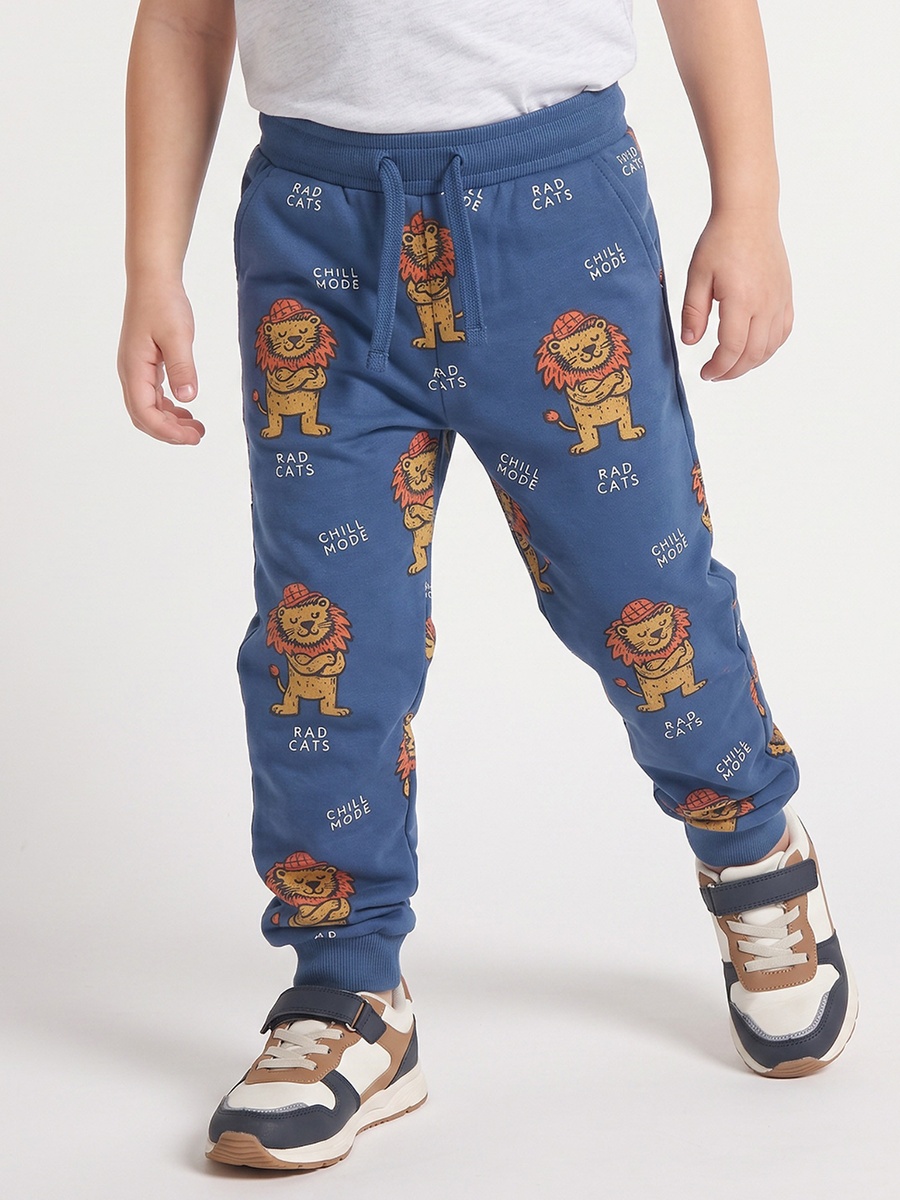 Elasticated Drawstring Waist Joggers with Lion Print