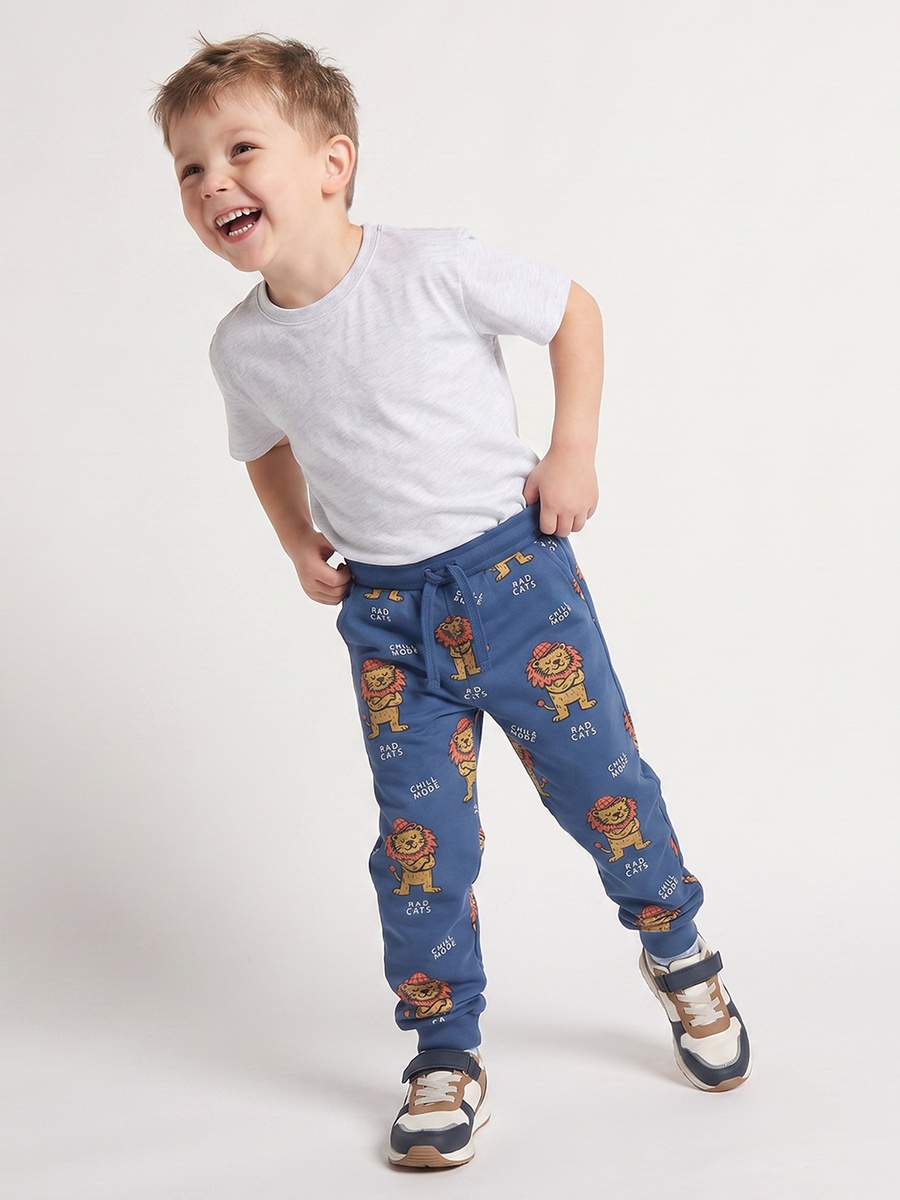 Elasticated Drawstring Waist Joggers with Lion Print