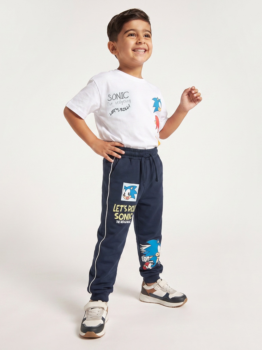 Elasticated Drawstring Waist Joggers with Sonic the Hedgehog Print