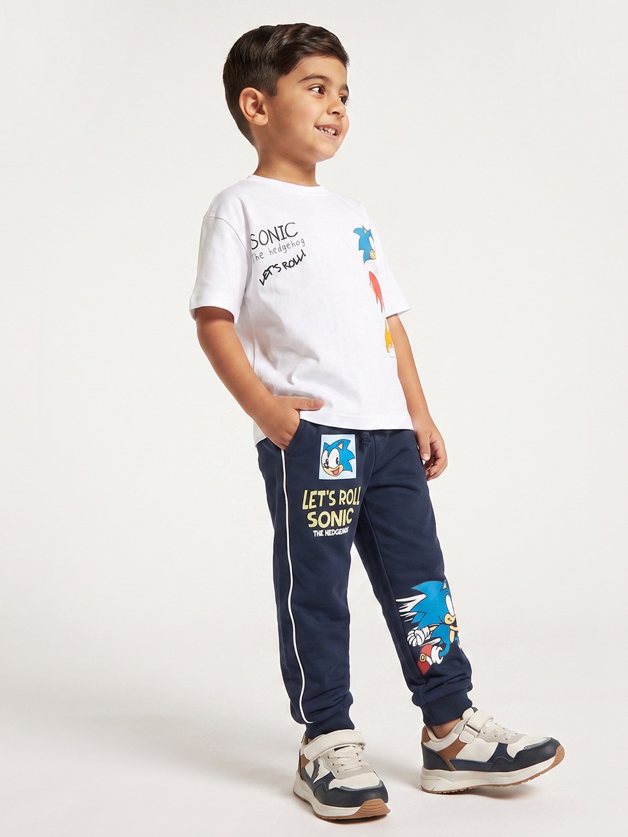 Elasticated Drawstring Waist Joggers with Sonic the Hedgehog Print