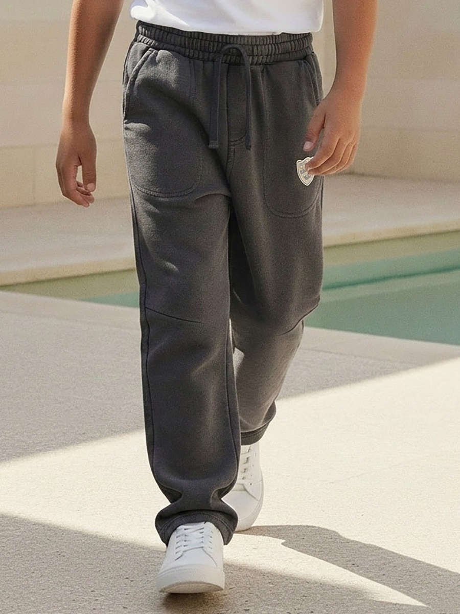 Drawstring Waistband Joggers with Applique Detail