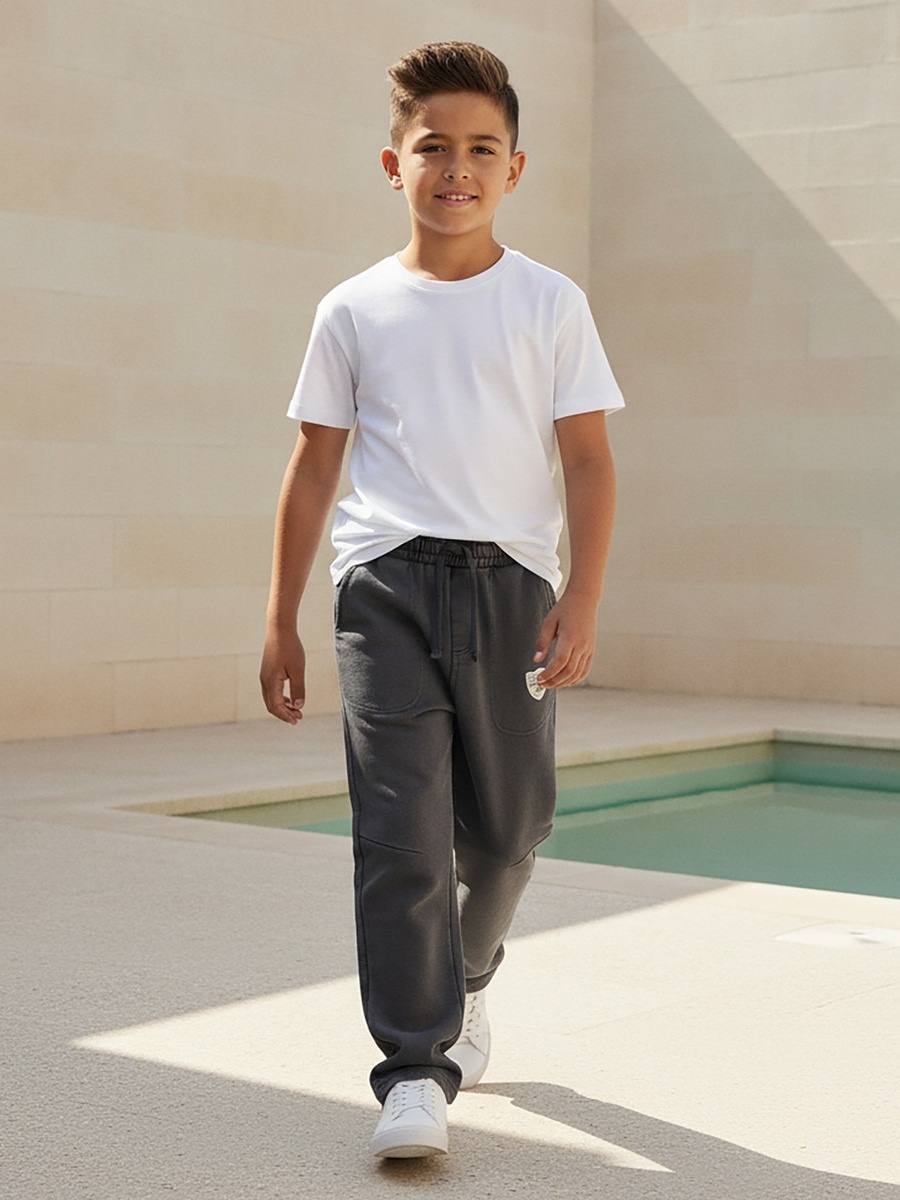 Drawstring Waistband Joggers with Applique Detail