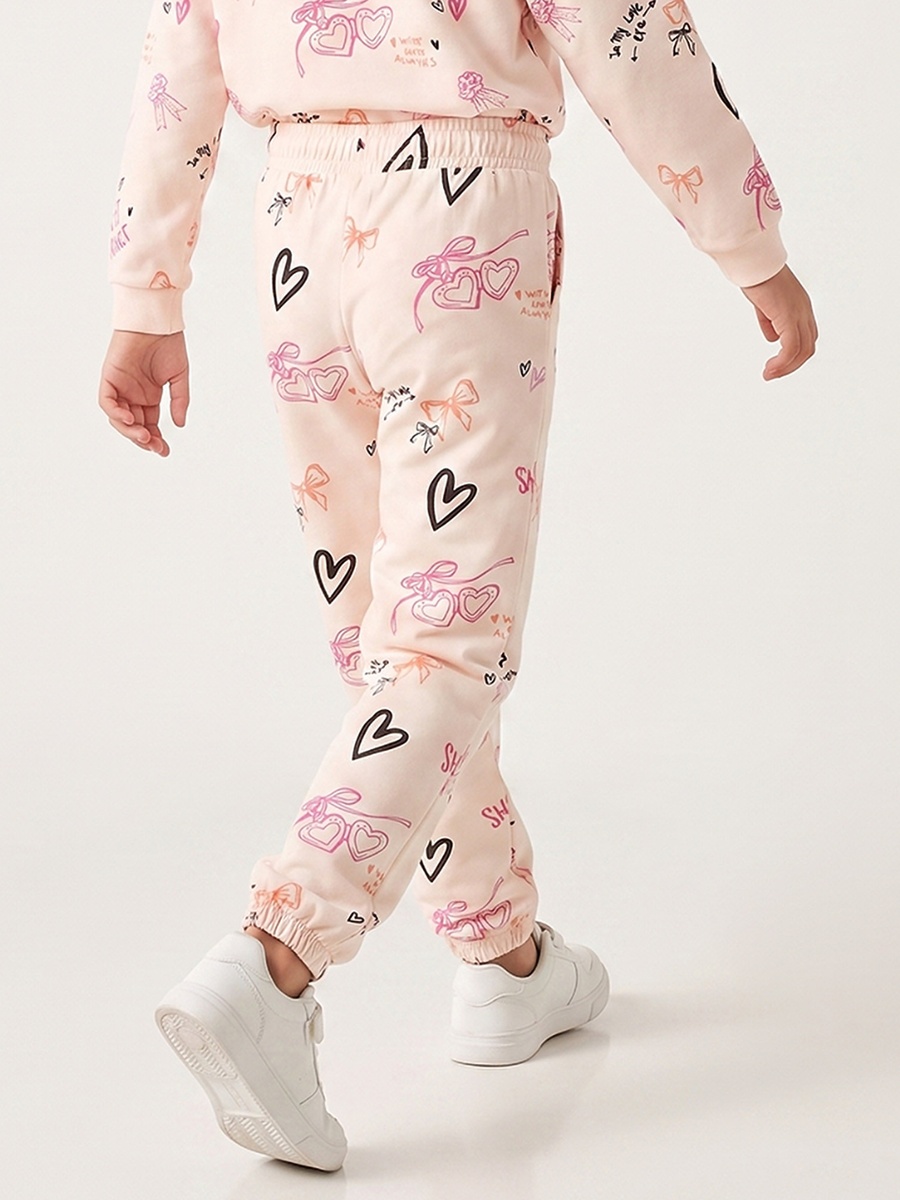 Drawstring Waist Joggers with Heart Print