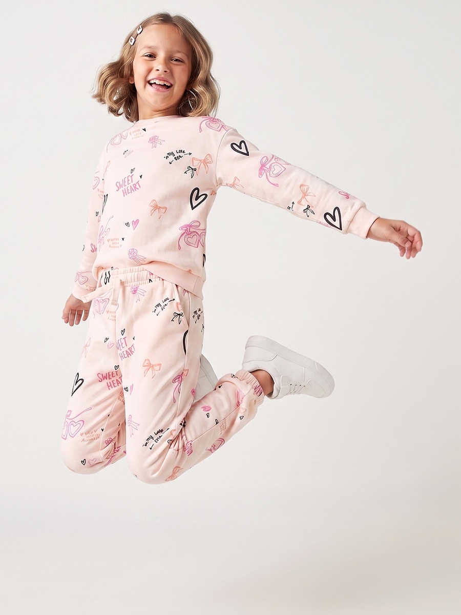 Drawstring Waist Joggers with Heart Print