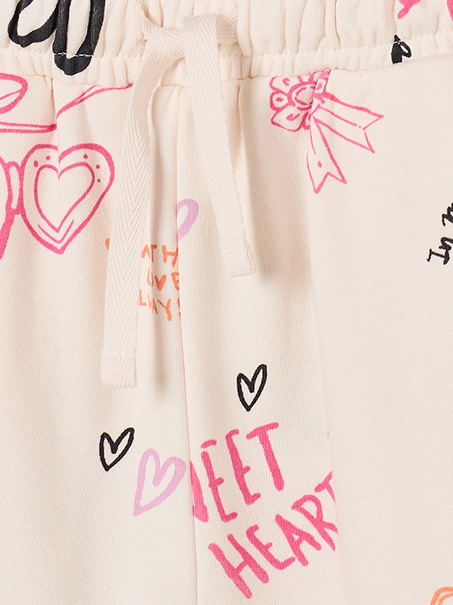 Drawstring Waist Joggers with Heart Print