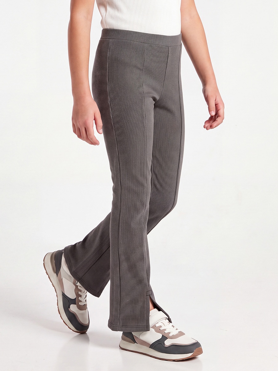 Ribbed Flared Leggings with Slit Detail