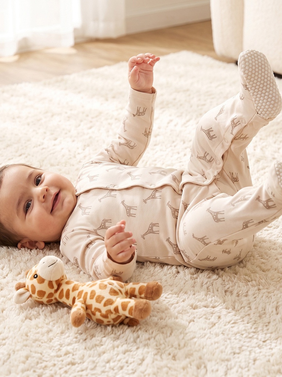 Pack of 5 Crew Neck Long Sleeves Sleepsuit with Safari Print