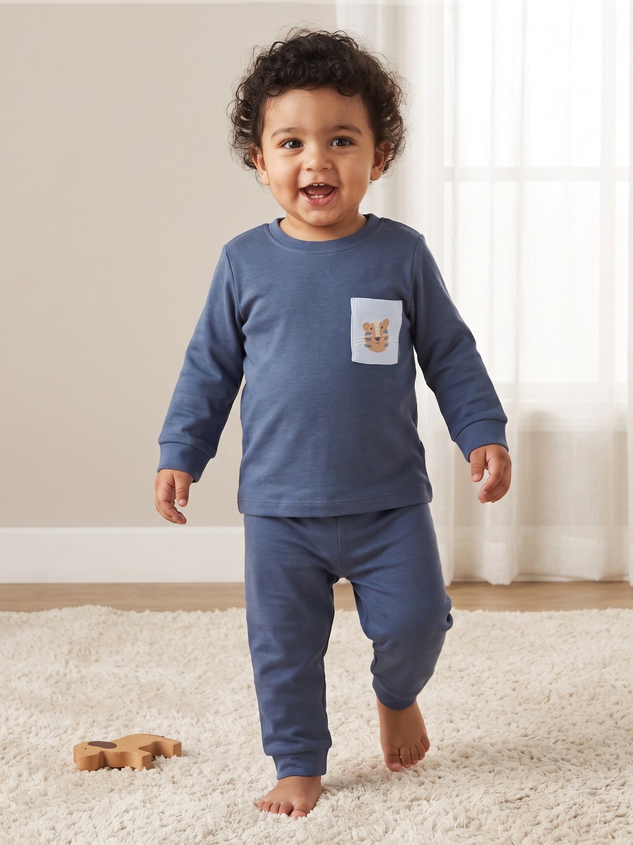 Pack of 3 Cotton Crew Neck Long Sleeves Pyjama Set with Safari Print