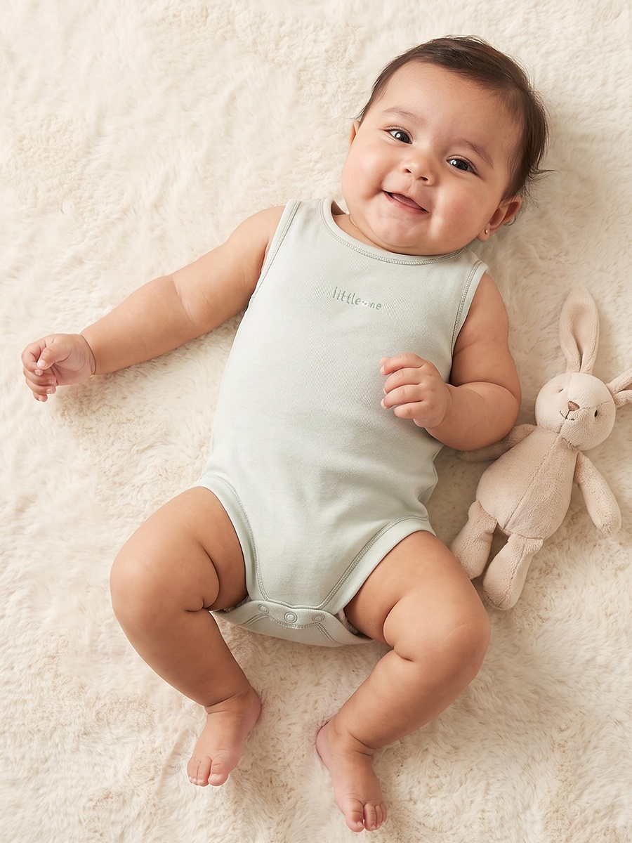 Pack of 5 Cotton Crew Neck Sleeveless Bodysuit with Snap Button Closure