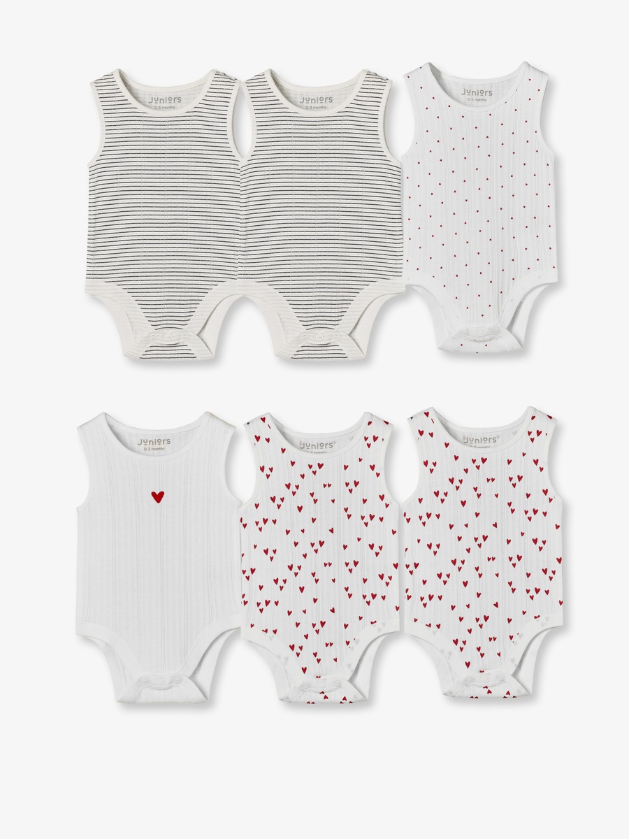 Pack of 6 Cotton Crew Neck Sleeveless Bodysuit with Assorted Print