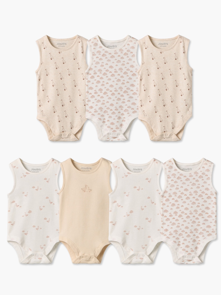 Pack of 7 Crew Neck Sleeveless Bodysuit with Duck Print