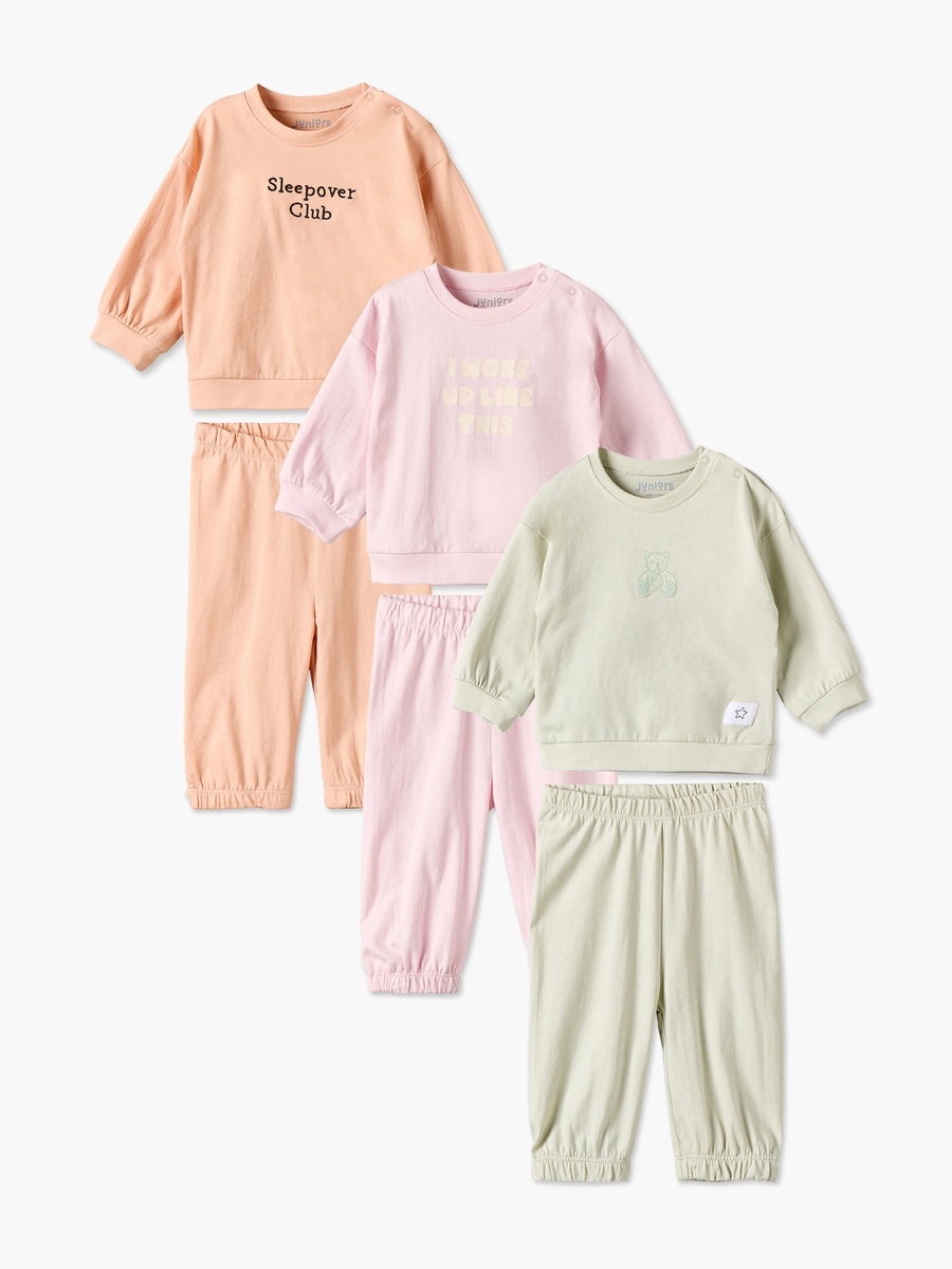 Pack of 3 Cotton Crew Neck Long Sleeves Pyjama Set with Snap Button Closure