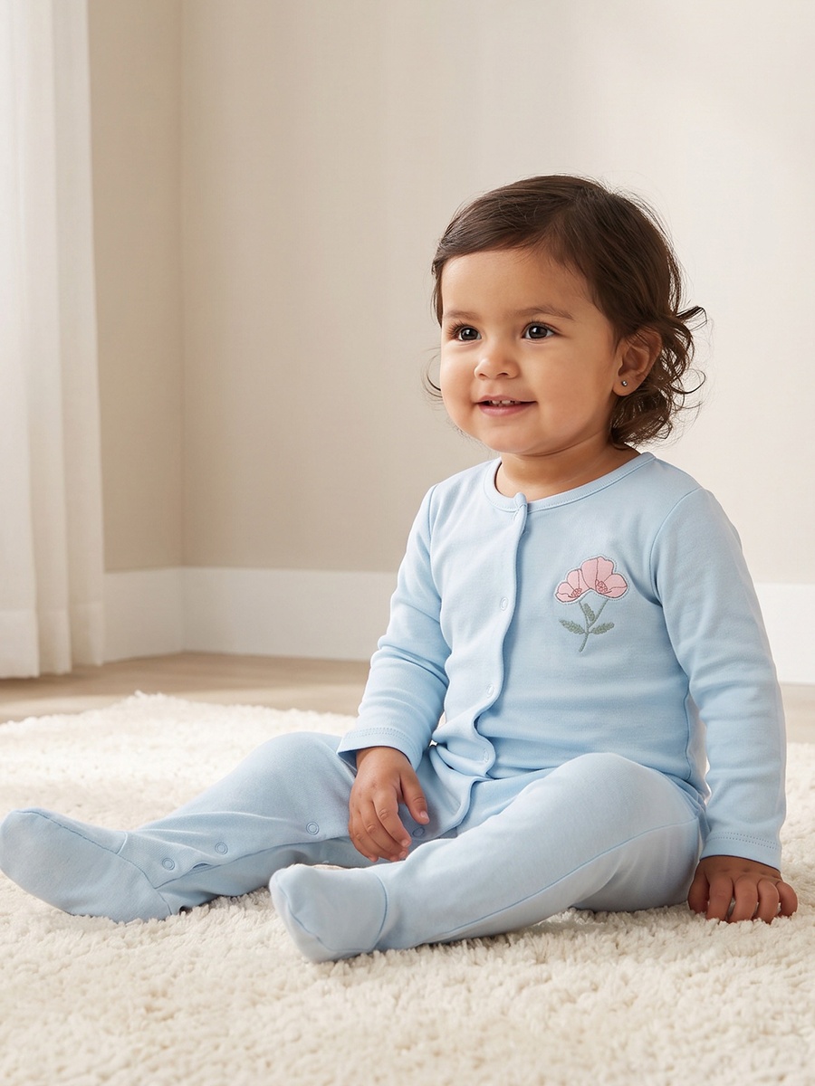 Pack of 3 Round Neck Long Sleeves Sleepsuit with Floral Print